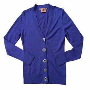Tory Burch Women's Purple Cardigan with Gold Buttons